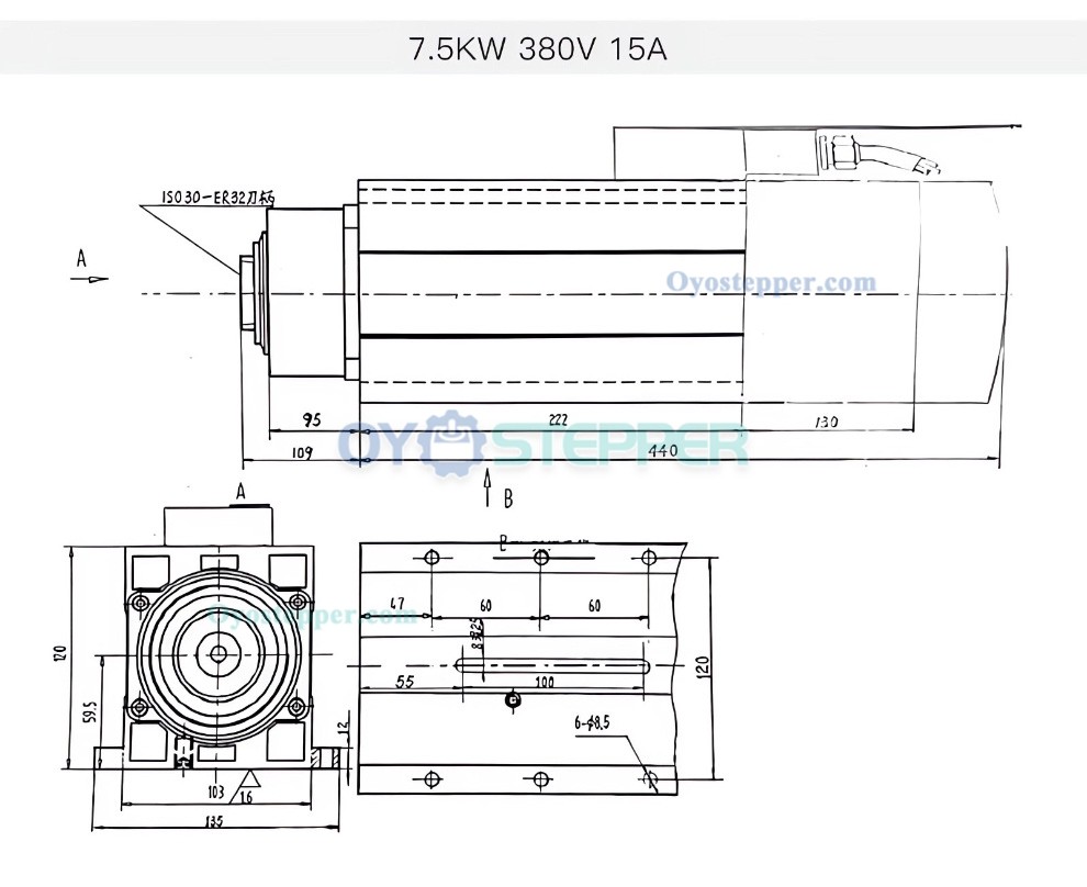 4.KW / 7.5KW ISO30 ATC Spindle Motor Air Cooled Spindle 220V/380V 24000 RPM for CNC Machine